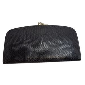 Vintage lizard calf/skin black double side flap double coin snap closure